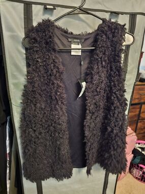 Vertigo Black Faux Fur Open Vest SzS